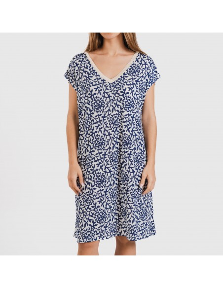 Vestido corto manga fluida soft Meritxell azul marino