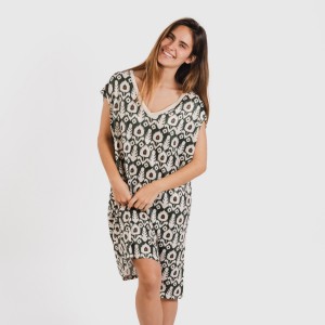 Vestido corto manga fluida soft Raia verde caceria