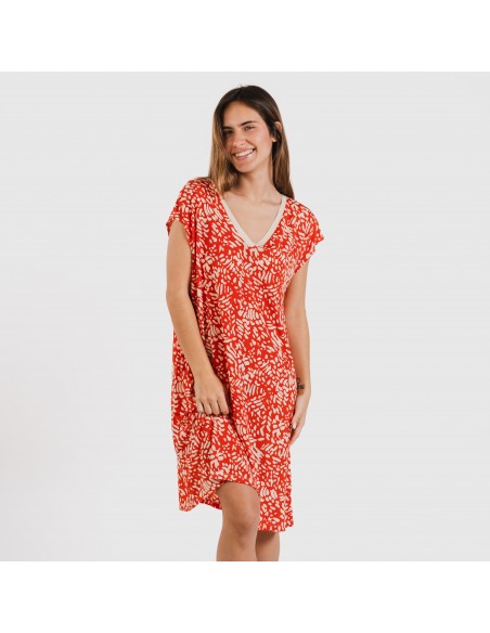 Vestido corto manga fluida soft Miquela teja