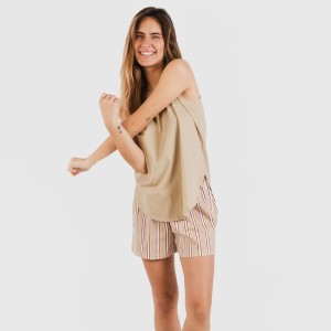 Pijama corto algodón Raya Ico arena 2