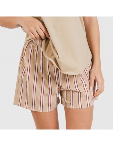 Pijama corto algodón Raya Ico arena
