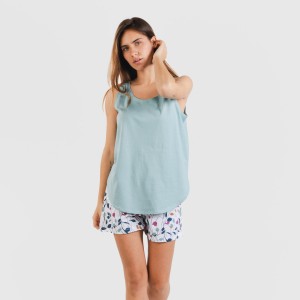 Pijama corto algodón Maura verde agua