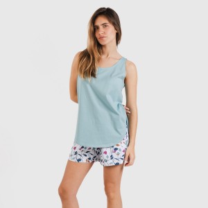 Pijama corto algodón Maura verde agua 2