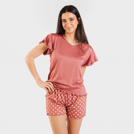 Pijama manga corta mujer soft Missy marsala