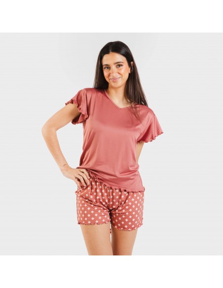 Pijama manga corta mujer soft Missy marsala