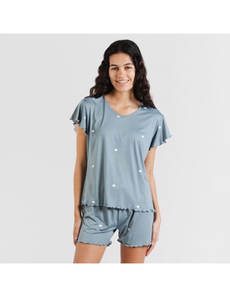 Pijama manga corta mujer soft Hearts indigo