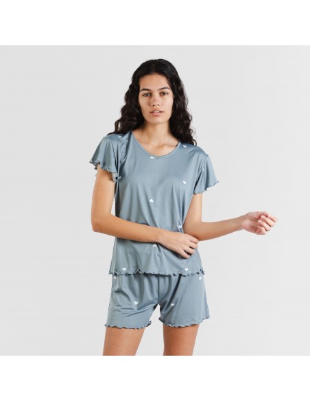 Pijama manga corta mujer soft Hearts indigo