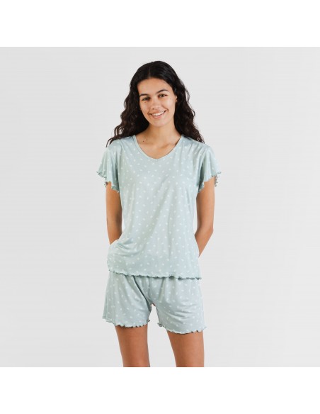 Pijama manga corta mujer soft Natalie verde tiffany