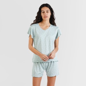 Pijama manga corta mujer soft Natalie verde tiffany 2