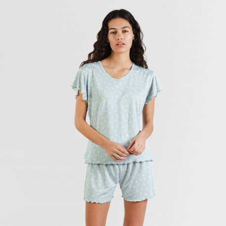 Pijama manga corta mujer soft Natalie verde tiffany