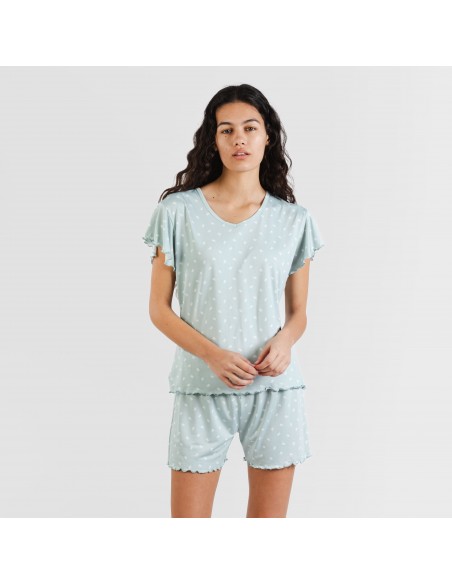 Pijama manga corta mujer soft Natalie verde tiffany