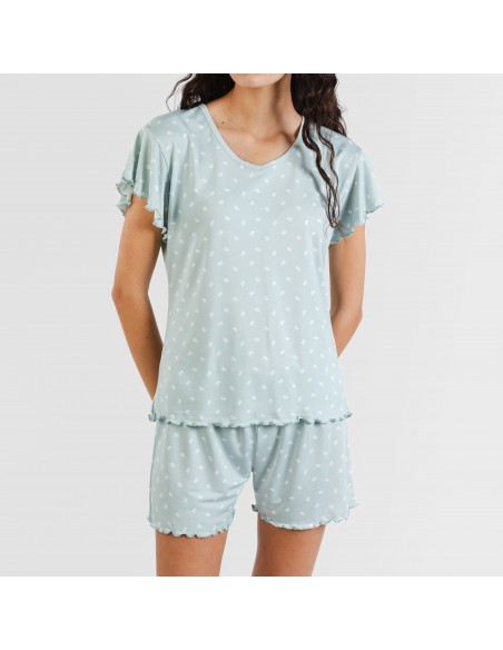 Pijama manga corta mujer soft Natalie verde tiffany
