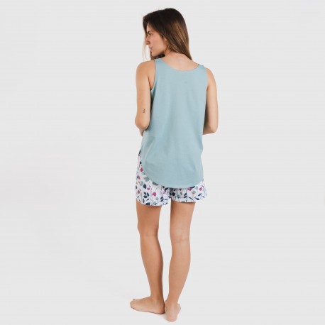 Pijama corto algodón Maura verde agua
