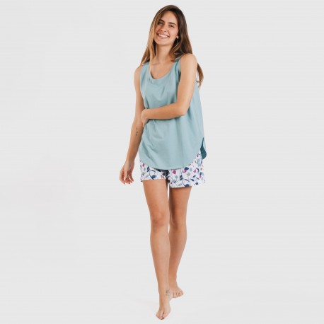Pijama corto algodón Maura verde agua
