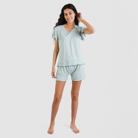 Pijama manga corta mujer soft Natalie verde tiffany