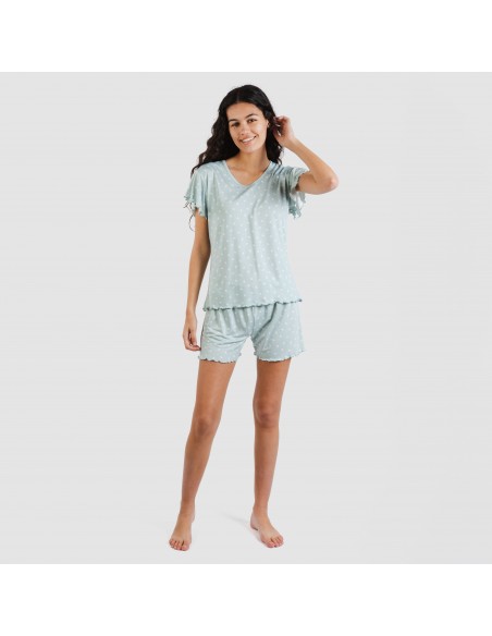 Pijama manga corta mujer soft Natalie verde tiffany