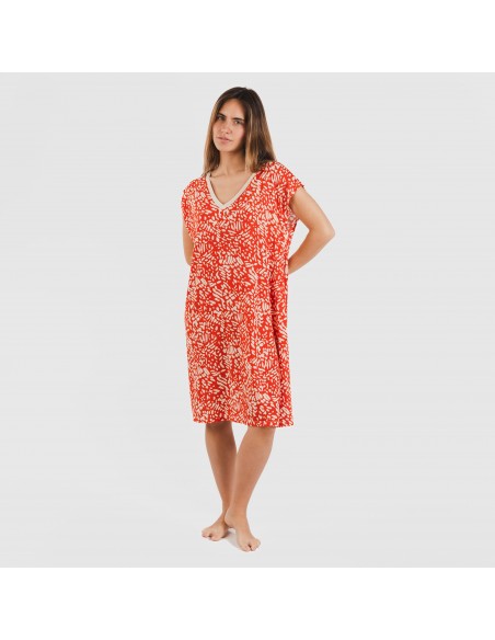 Vestido corto manga fluida soft Miquela teja