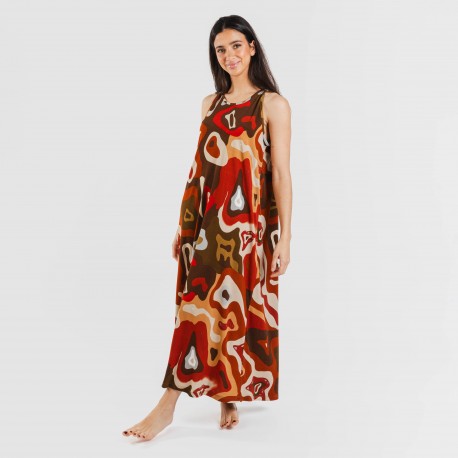 Vestido largo tirantes crepe Edurne teja