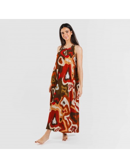 Vestido largo tirantes crepe Edurne teja