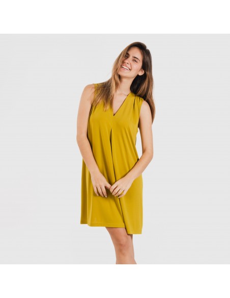 Vestido corto crepe liso