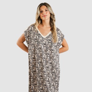 Vestido corto manga fluida soft Paterna marrón - negro 2