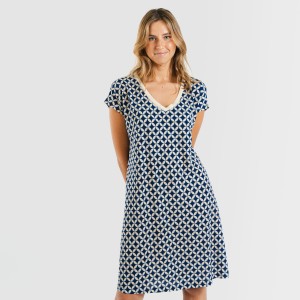 Vestido corto manga fluida crepe Ohio azul marino 2