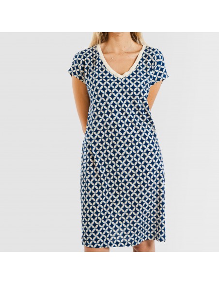 Vestido corto manga fluida crepe Ohio azul marino