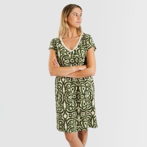 Vestido corto manga fluida crepe Premura verde caceria 2