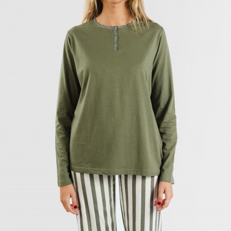 Pijama largo algodón Raya Avilés verde caceria