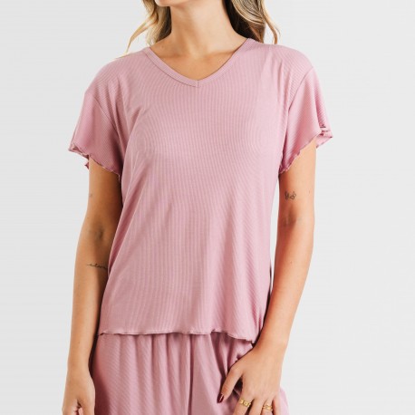 Pijama corto de manga corta mujer canale viscosa liso