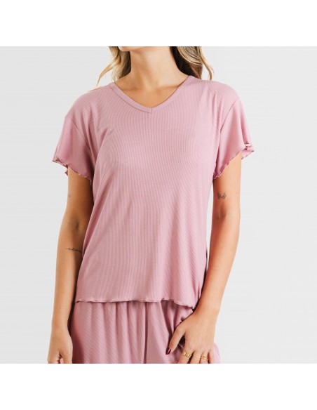 Pijama corto de manga corta mujer canale viscosa liso