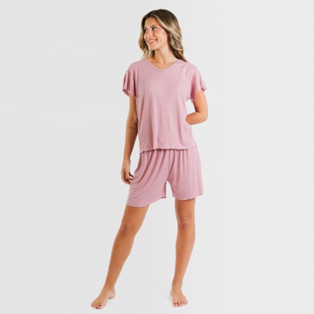 Pijama corto de manga corta mujer canale viscosa liso