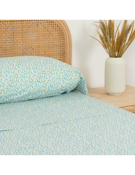 Juego de sábanas algodón percal Uriva verde tiffany