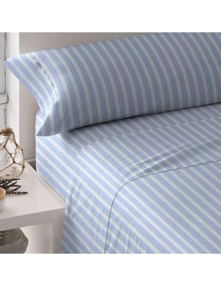 Juego de sábanas algodón percal Raya Marsella indigo