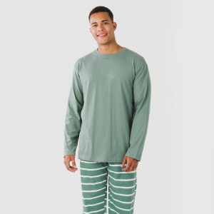 Pijama largo algodón hombre Raya Sailor verde francés