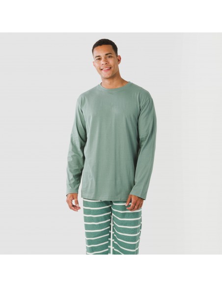 Pijama largo algodón hombre Raya Sailor verde francés