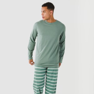 Pijama largo algodón hombre Raya Sailor verde francés 2