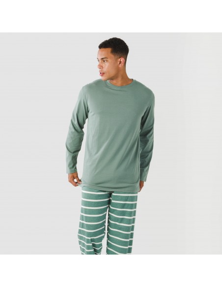 Pijama largo algodón hombre Raya Sailor verde francés