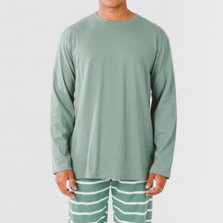 Pijama largo algodón hombre Raya Sailor verde francés