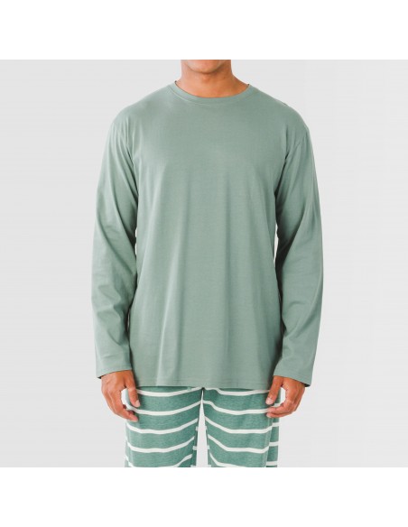 Pijama largo algodón hombre Raya Sailor verde francés