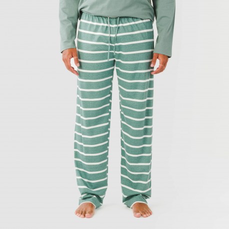 Pijama largo algodón hombre Raya Sailor verde francés