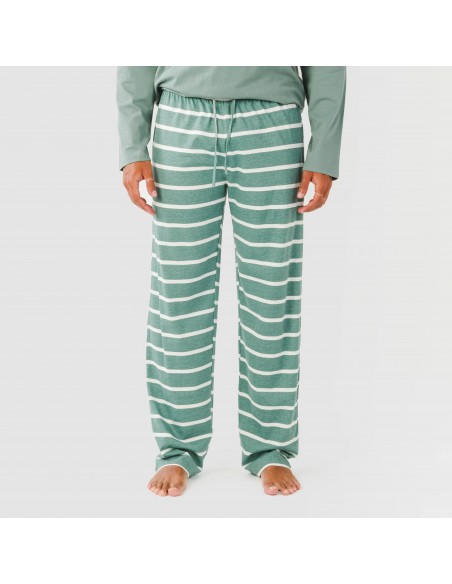 Pijama largo algodón hombre Raya Sailor verde francés
