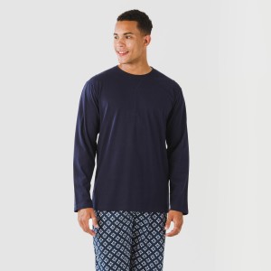 Pijama largo algodón hombre Checo azul marino