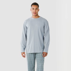 Pijama largo algodón hombre Cuadro Joshua verde