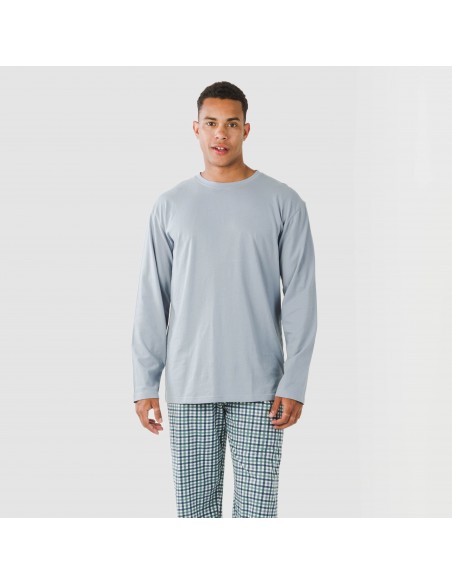 Pijama largo algodón hombre Cuadro Joshua verde