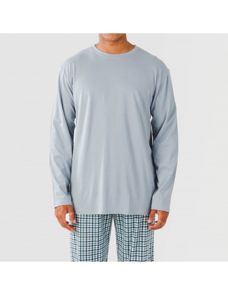 Pijama largo algodón hombre Cuadro Joshua verde