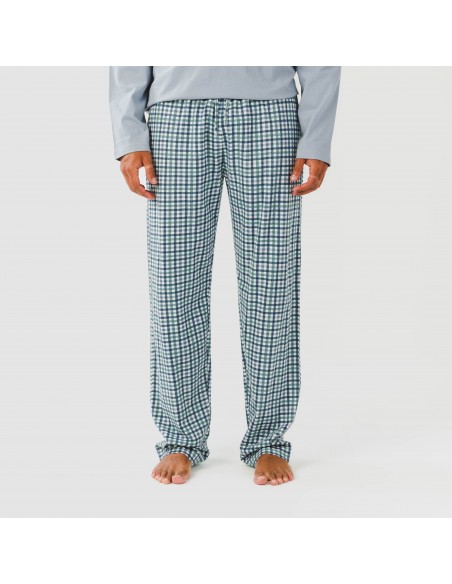 Pijama largo algodón hombre Cuadro Joshua verde