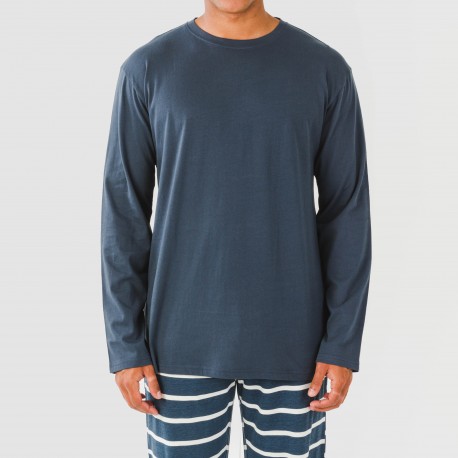 Pijama largo algodón hombre Raya Sailor azul marino