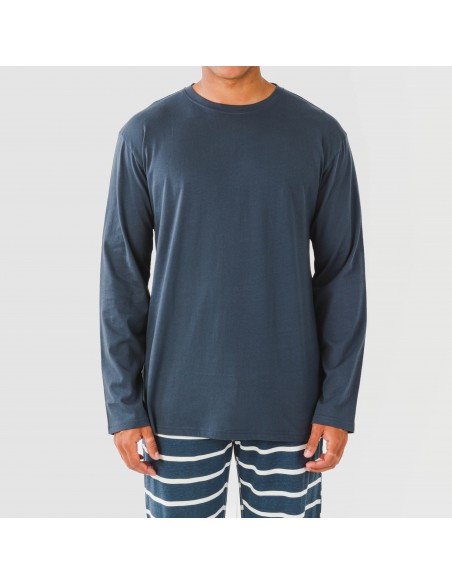 Pijama largo algodón hombre Raya Sailor azul marino