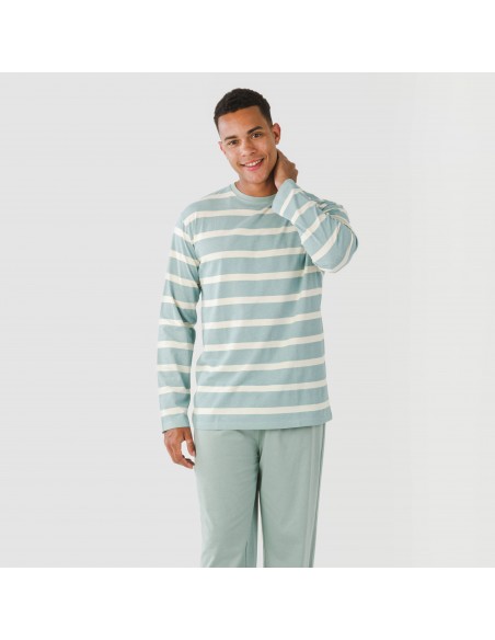 Pijama largo algodón hombre Raya Arellano verde agua